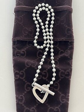 Gucci Silver Heart Toggle Ball Chain Necklace or Doubled Bracelet Full Inclusion